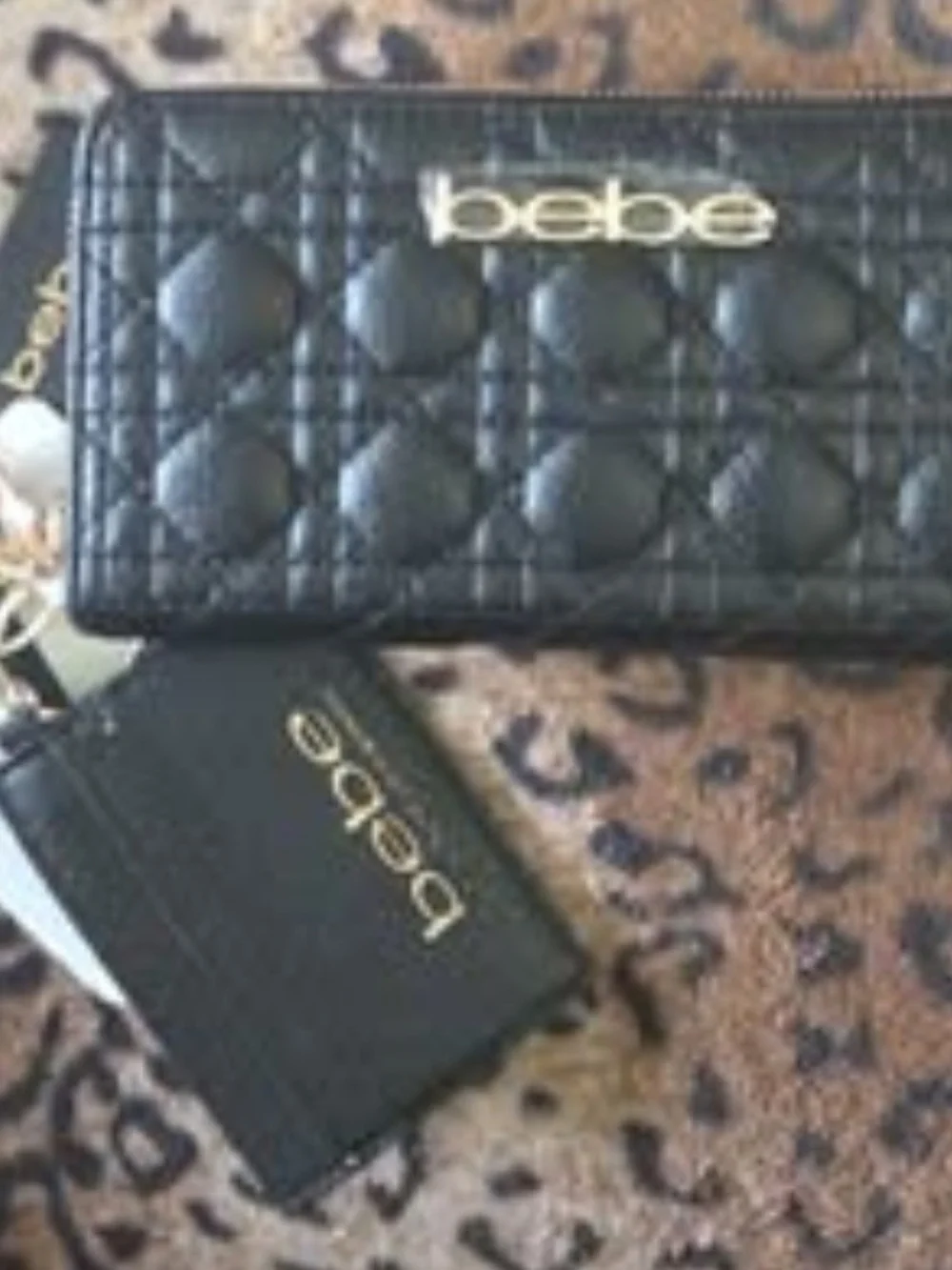 bebe Black Quilted Wallet and Matching Card Holder